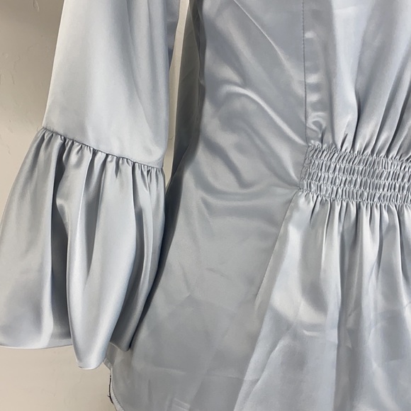 BCBG Pearl Gray Puffy Sleeve Blouse - Picture 9 of 13